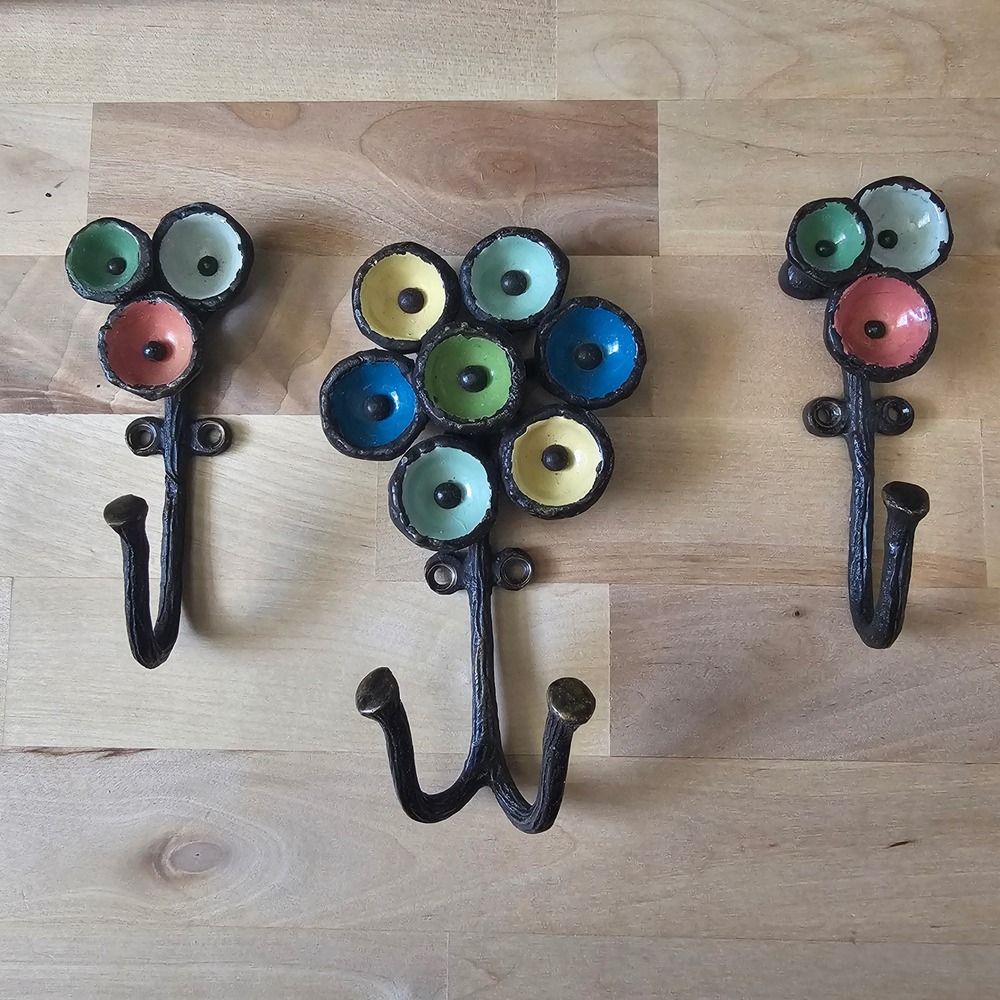 Melded poppies Flower Wall Hooks Decorative Metal  Hanger Key Holder‎ Set 3 PCS